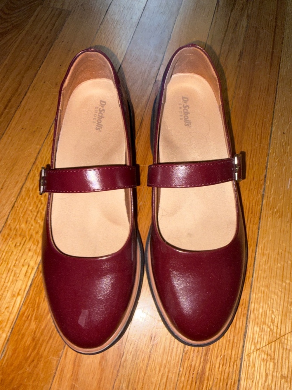 Dr. Scholl's Burgundy Vegan Leather Mary Jane Wedge Platform Flats